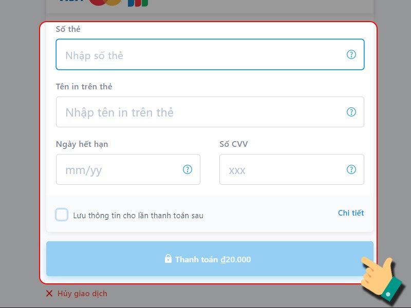 Nhập thông tin thẻ tín dụng Nhập thông tin thẻ tín dụng