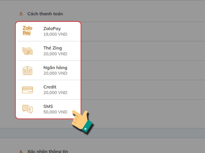 Chọn phương thức thanh toán Chọn phương thức thanh toán