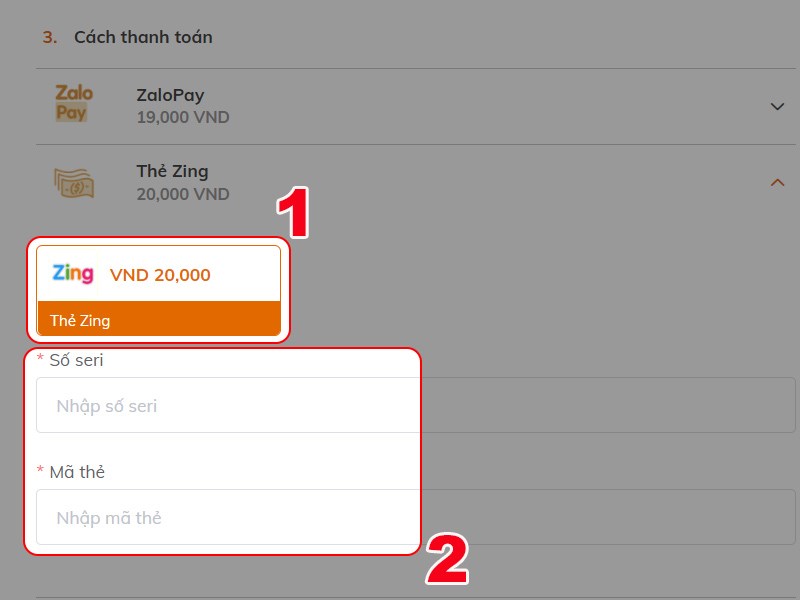 Thanh toán bằng thẻ Zing Thanh toán bằng thẻ Zing