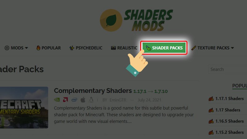 Chọn Shader Packs