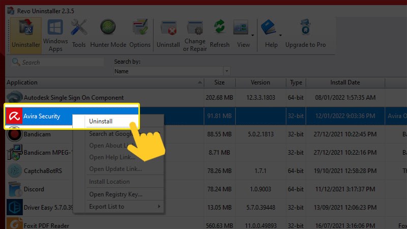 Nhấp đ&uacute;p chuột v&agrave;o Avira Security