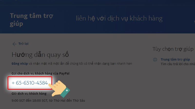 Lấy số điện thoại của PayPal để nhờ hỗ trợ