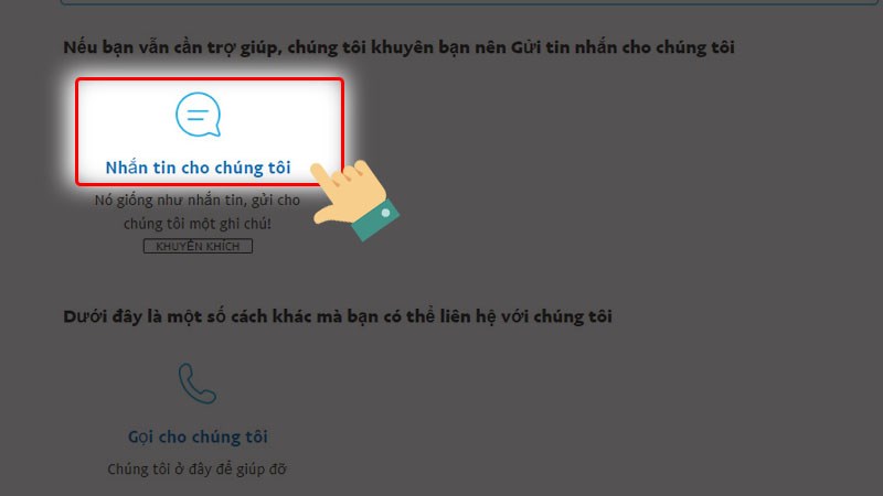Nhấn v&agrave;o Message us (Nhắn tin)