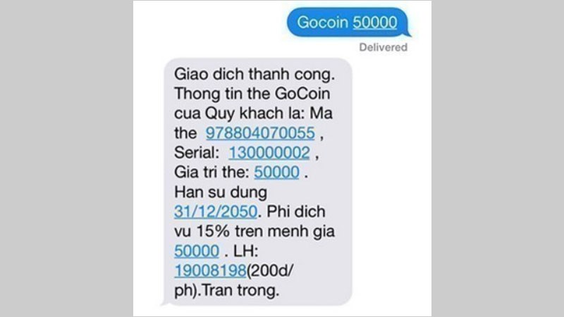 Cách mua mã thẻ Gocoin bằng tin nhắn SMS