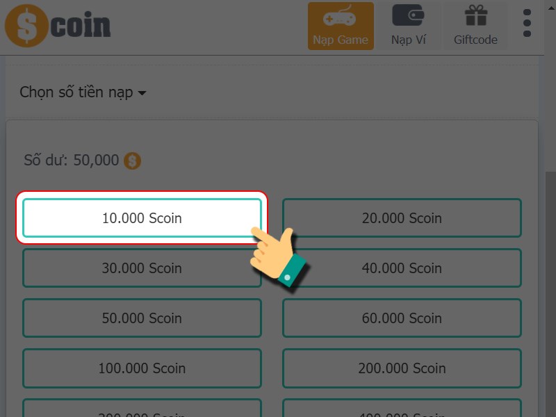 Chọn g&oacute;i muốn nạp
