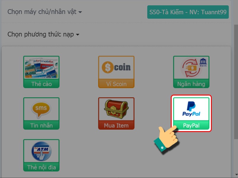 Chọn Paypal