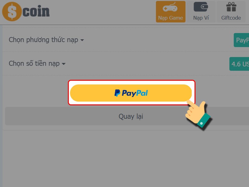 Nhấn vào PayPal