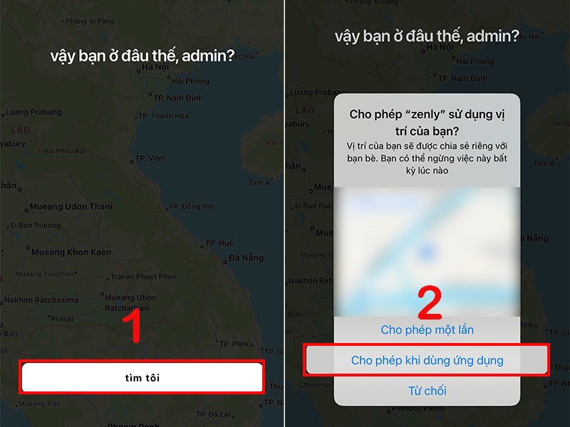 Nhấn Tìm tôi sau đó chọn Cho phép khi dùng ứng dụng.
