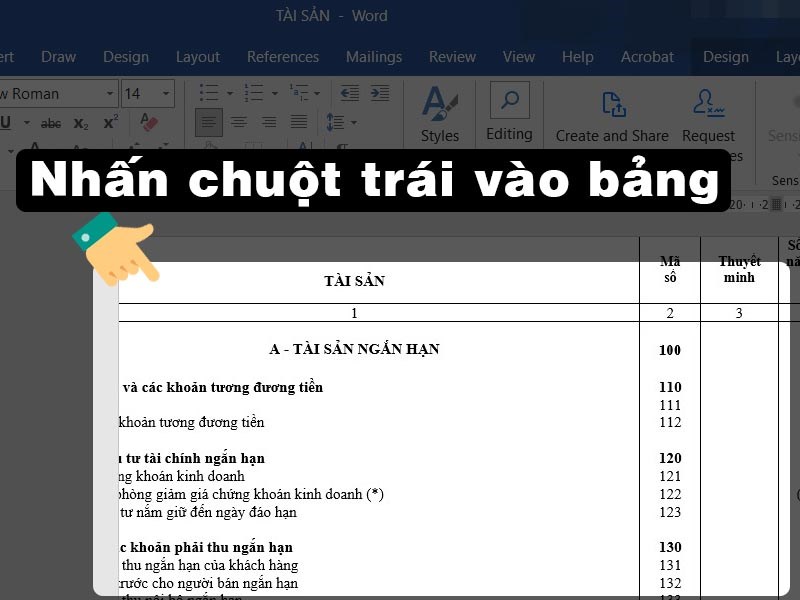 Nhấn chuột trái vào bảng
