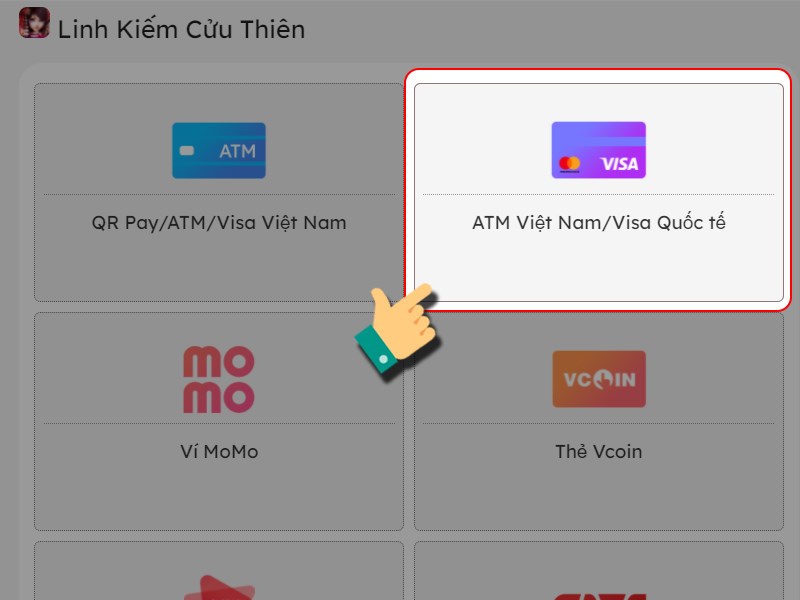 Nạp bằng ATM Việt Nam/Visa Quốc tế