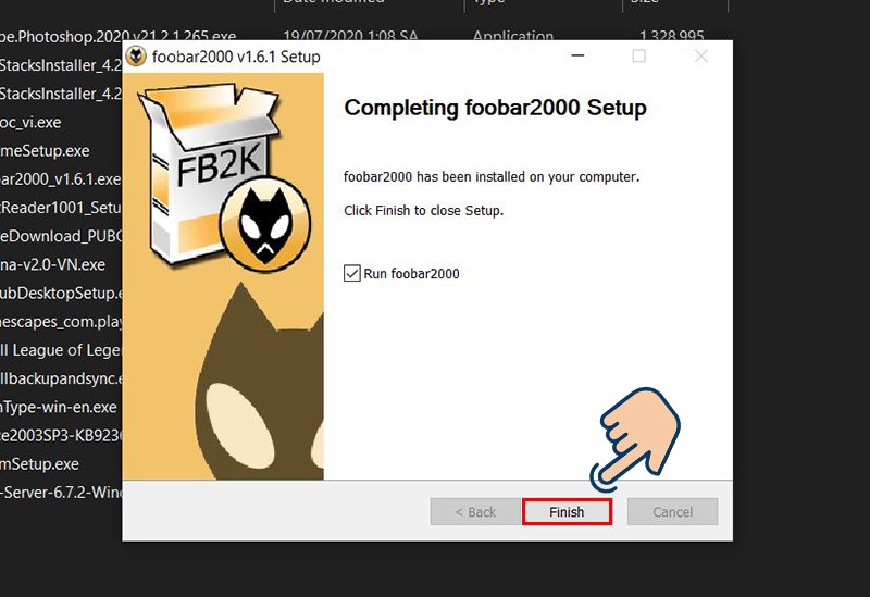 Cuối c&ugrave;ng bạn đ&atilde; c&agrave;i đặt ho&agrave;n tất, l&uacute;c n&agrave;y h&atilde;y nhấn Finish.