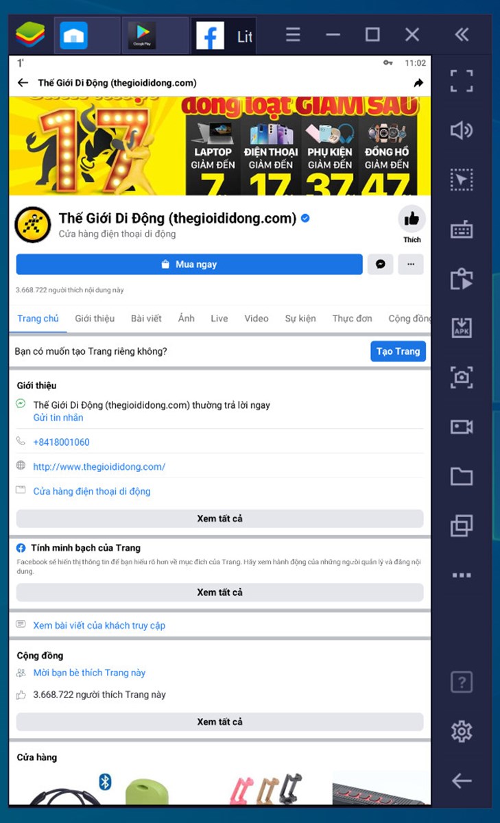Giao diện ứng dụng Facebook Lite tr&ecirc;n m&aacute;y t&iacute;nh