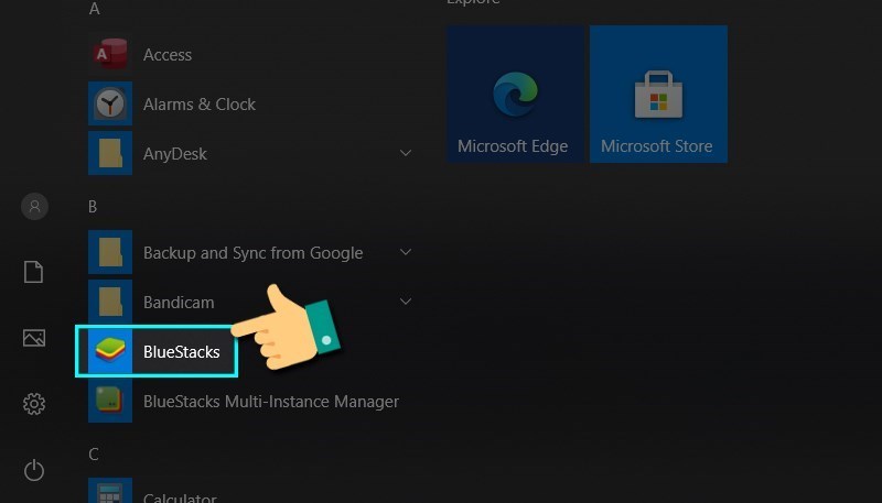 Chọn ứng dụng BlueStacks