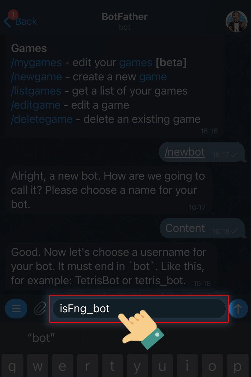 Nhập tên người dùng cho Bot