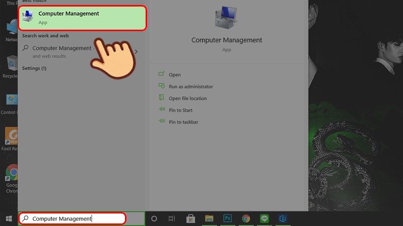 Ở thanh tìm kiếm bạn chọn mở ứng dụng Computer Management