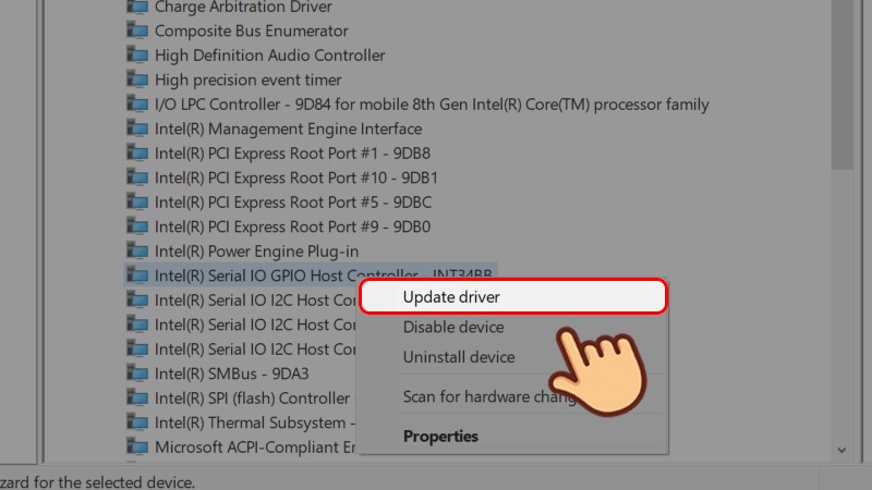 Nhấn chuột phải và chọn Update Driver