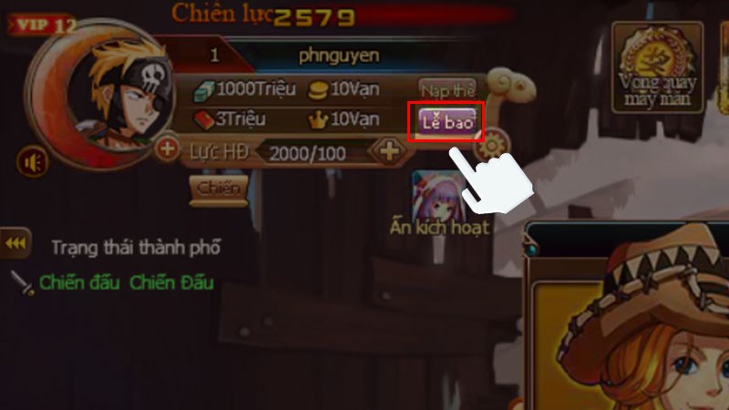 Chọn vào mục Lễ bao Chọn vào mục Lễ bao