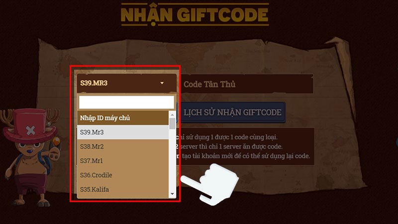 Chọn loại máy chủ đang chơi Chọn loại máy chủ đang chơi