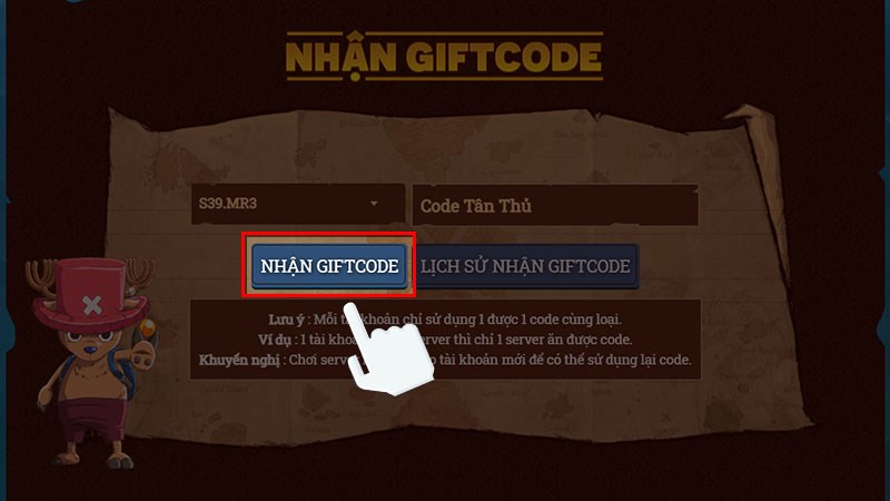 Nhấn vào mục Nhận Giftcode Nhấn vào mục Nhận Giftcode