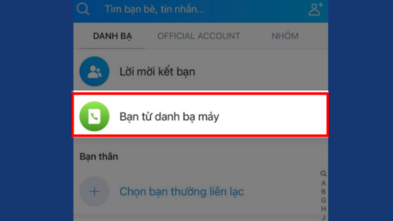 Gửi lời mời kết bạn tại Bạn từ danh bạ máy