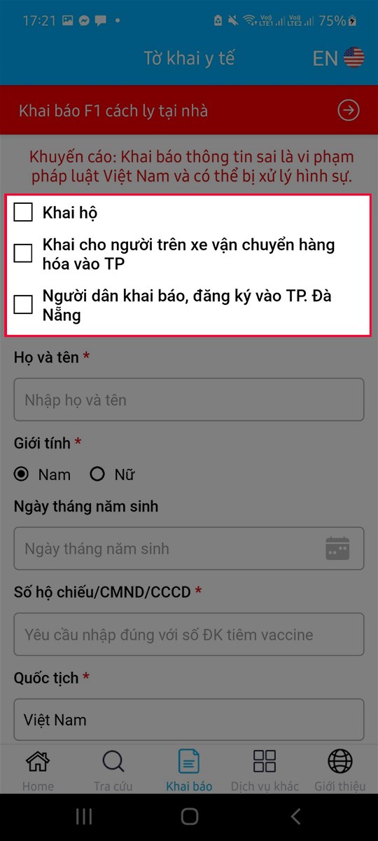 Chọn đối tượng khai báo