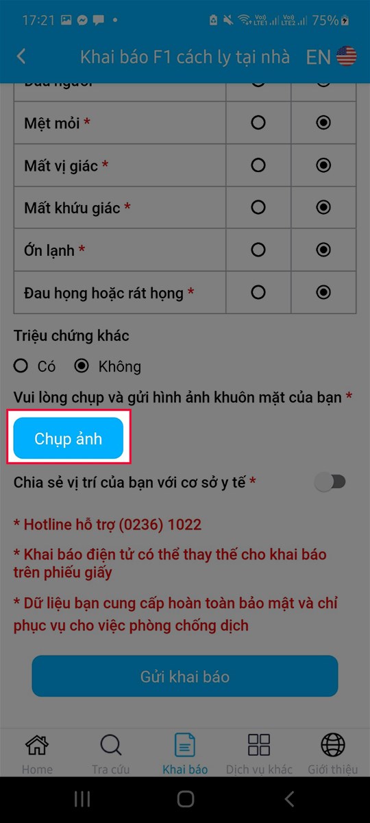 Chụp trực tiếp khuôn mặt của bạn để xác nhận