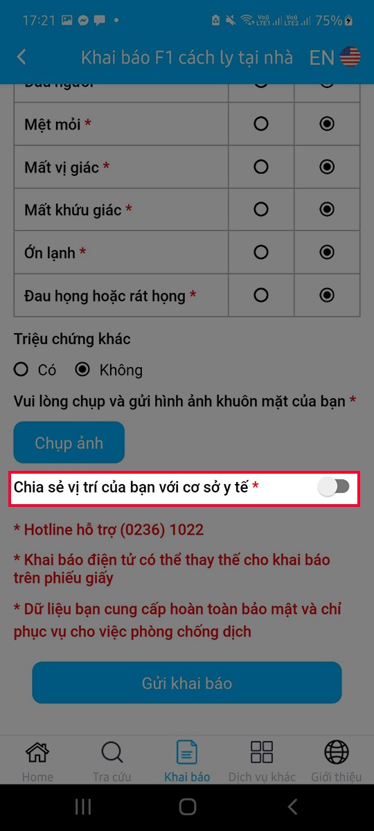 Gạt sang phải để chia sẻ vị trí hiện tại của bạn