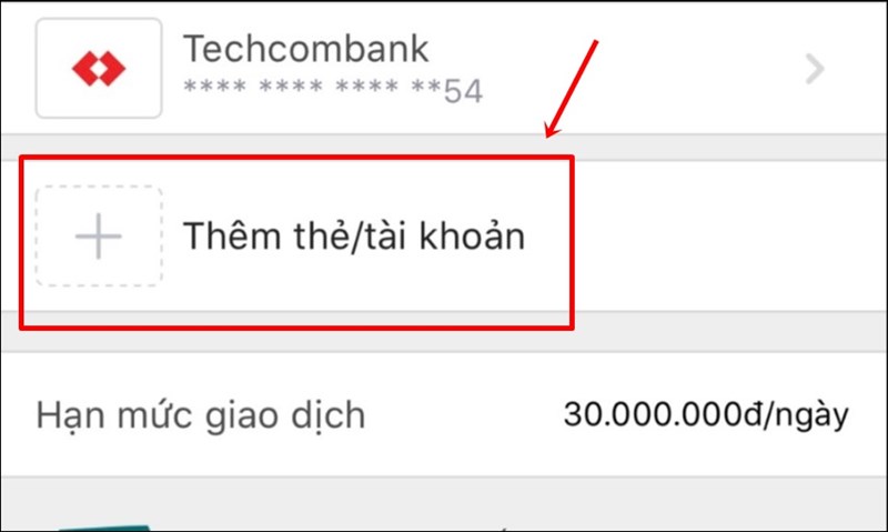 Chọn Th&ecirc;m thẻ/t&agrave;i khoản