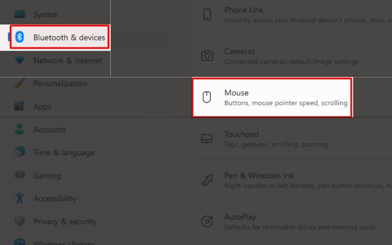 V&agrave;o Bluetooth & Devices chọn Mouse