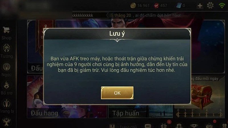 Hình phạt AFK trong Liên Quân