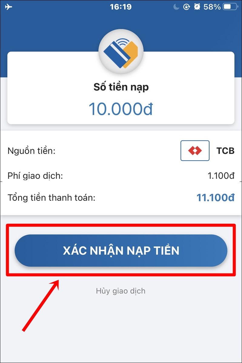 Chọn X&aacute;c nhận nạp tiền