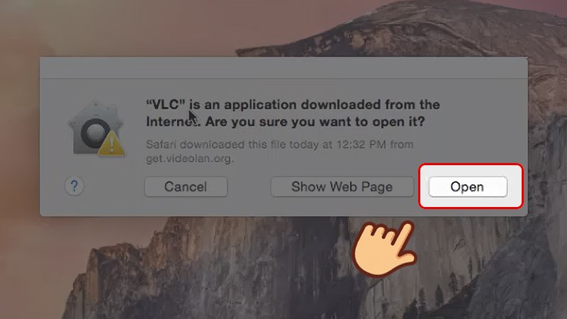 Mở file VLC, sau đó click chọn Open tại cửa sổ mới hiện ra