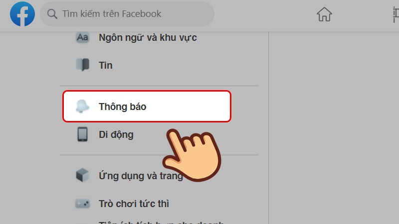 Chọn mục Th&ocirc;ng b&aacute;o ở cột b&ecirc;n tr&aacute;i