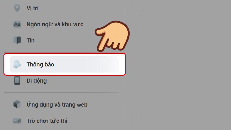 Chọn mục Thông báo ở cột bên trái