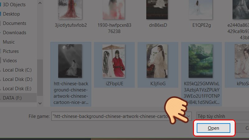 Chọn ảnh bạn muốn rồi bấm Open