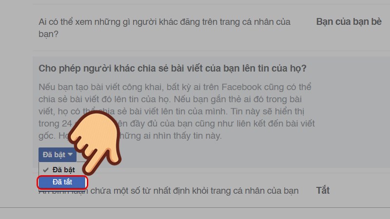 Chọn Đã tắt