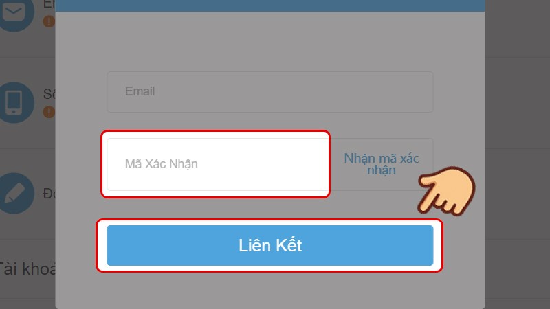 Lúc này một mã xác nhận sẽ được gửi đến email của bạn, hãy nhập mã này vào ô và nhấn Liên kết