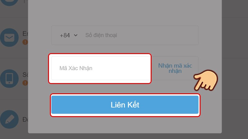 Lúc này một mã xác nhận sẽ được gửi đến số điện thoại của bạn, hãy nhập mã này vào ô và chọn Liên kết.