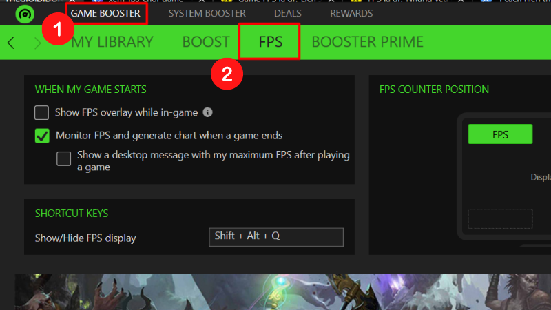 Chọn tab FPS tại Game Booster