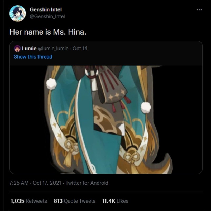 Genshin Intel x&aacute;c nhận t&ecirc;n của nh&acirc;n vật mới