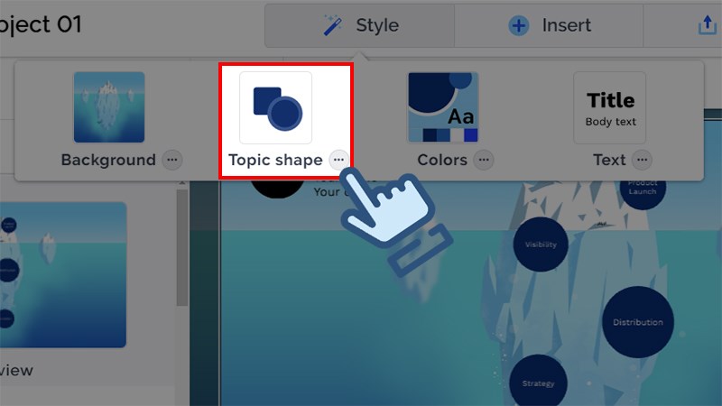 Chọn kí tự ba chấm kế chữ Topic Shape