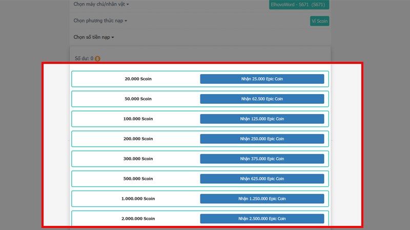 Nạp Fooball Pro VTC từ v&iacute; Scoin bước 3
