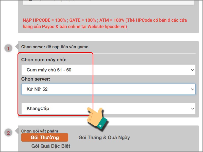 Chọn server v&agrave; nh&acirc;n vật