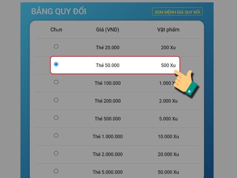 Chọn g&oacute;i nạp