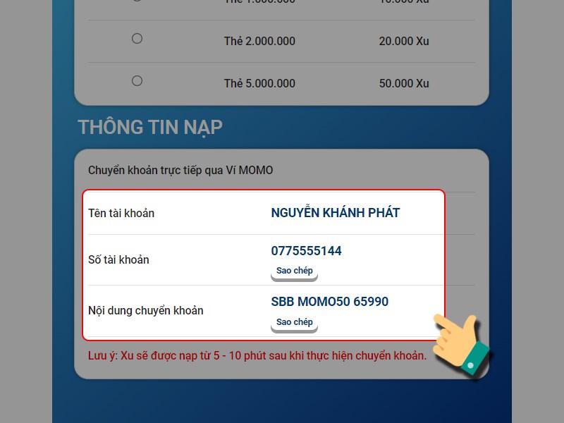 Thanh to&aacute;n theo th&ocirc;ng tin