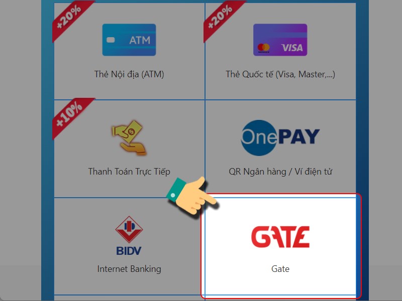 Chọn nạp thẻ GATE
