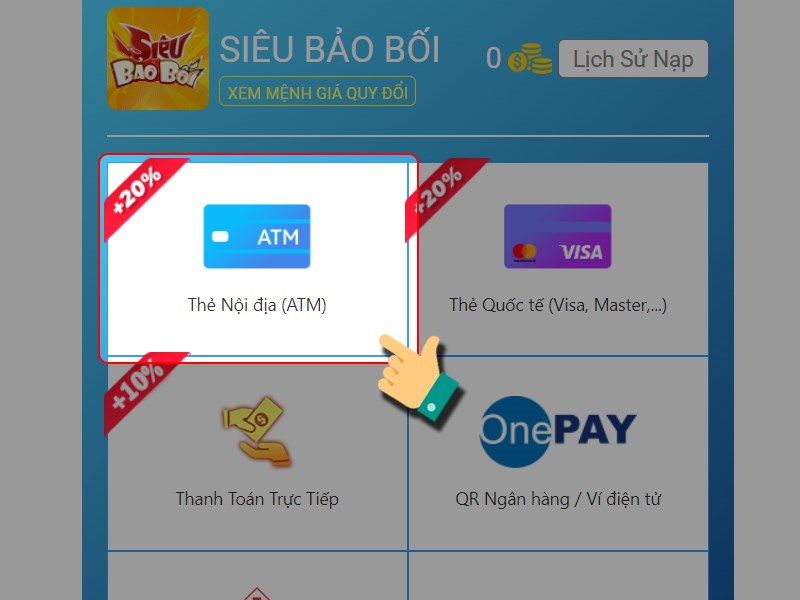 Chọn nạp thẻ ATM