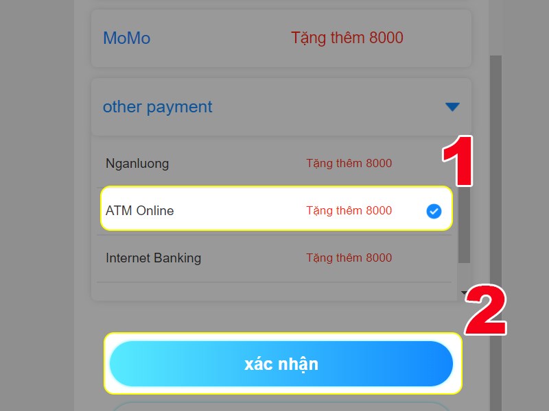 Chọn ATM online