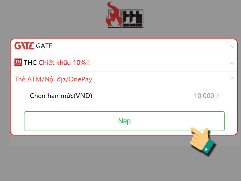 Chọn phương thức thanh toán nạp ví