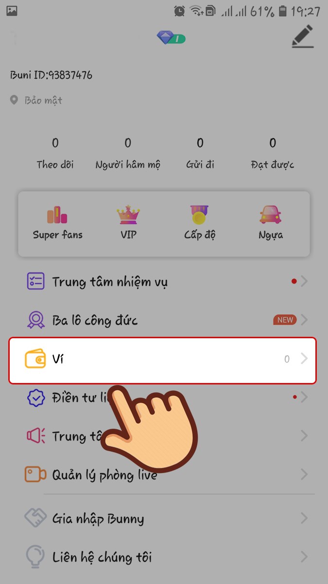 họn vào mục Ví Chọn vào mục Ví